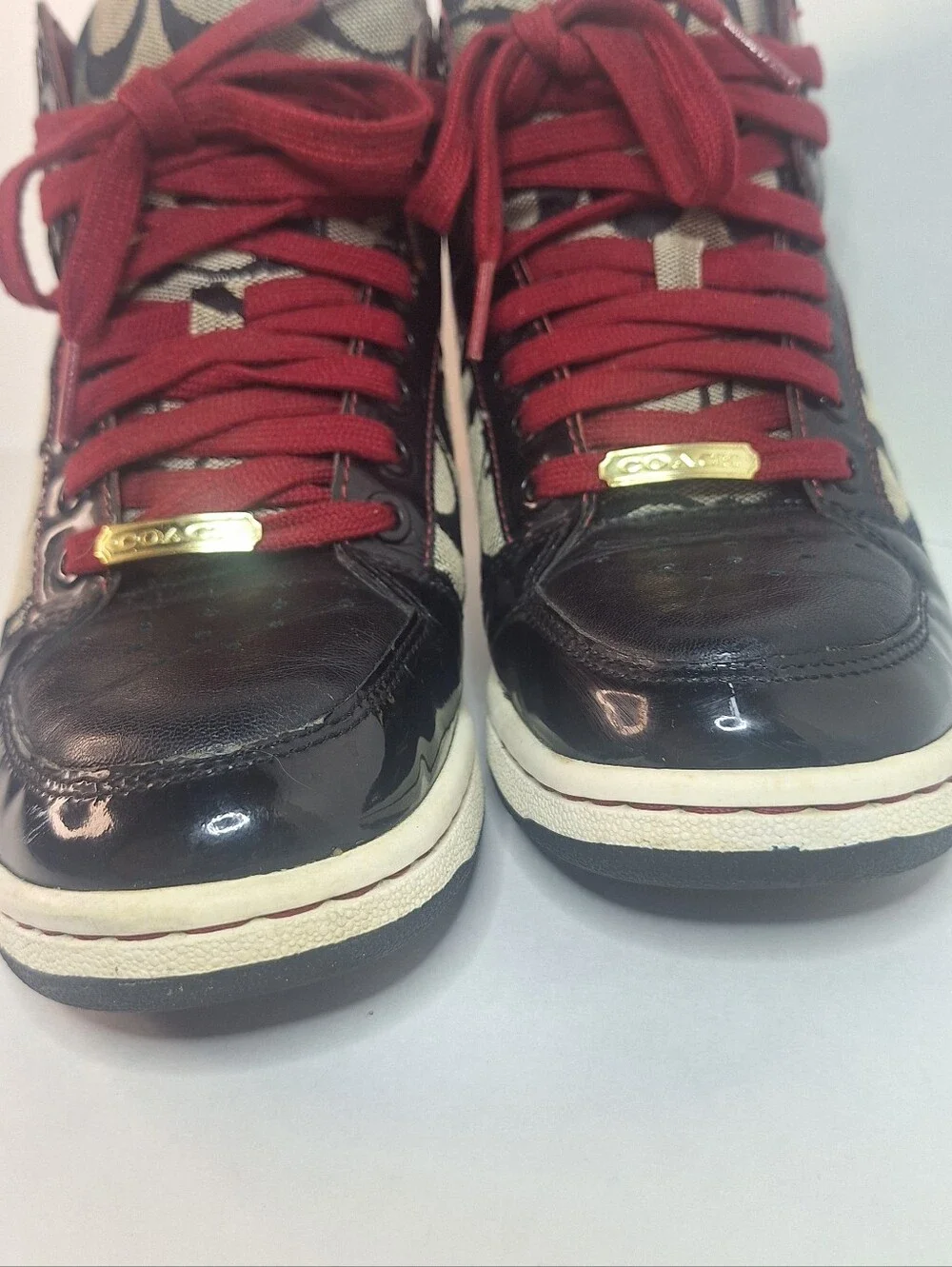 Coach Norra Black Gray Red Leather Canvas High Top Sneakers Women's Size 7 M